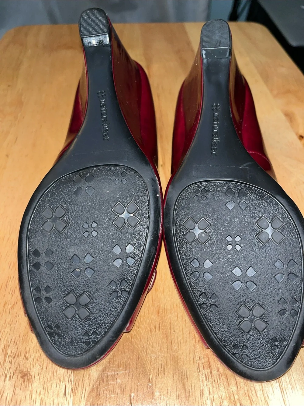 Naturalizer Burgundy Patent Peep-Toe Heels with Circle Accent